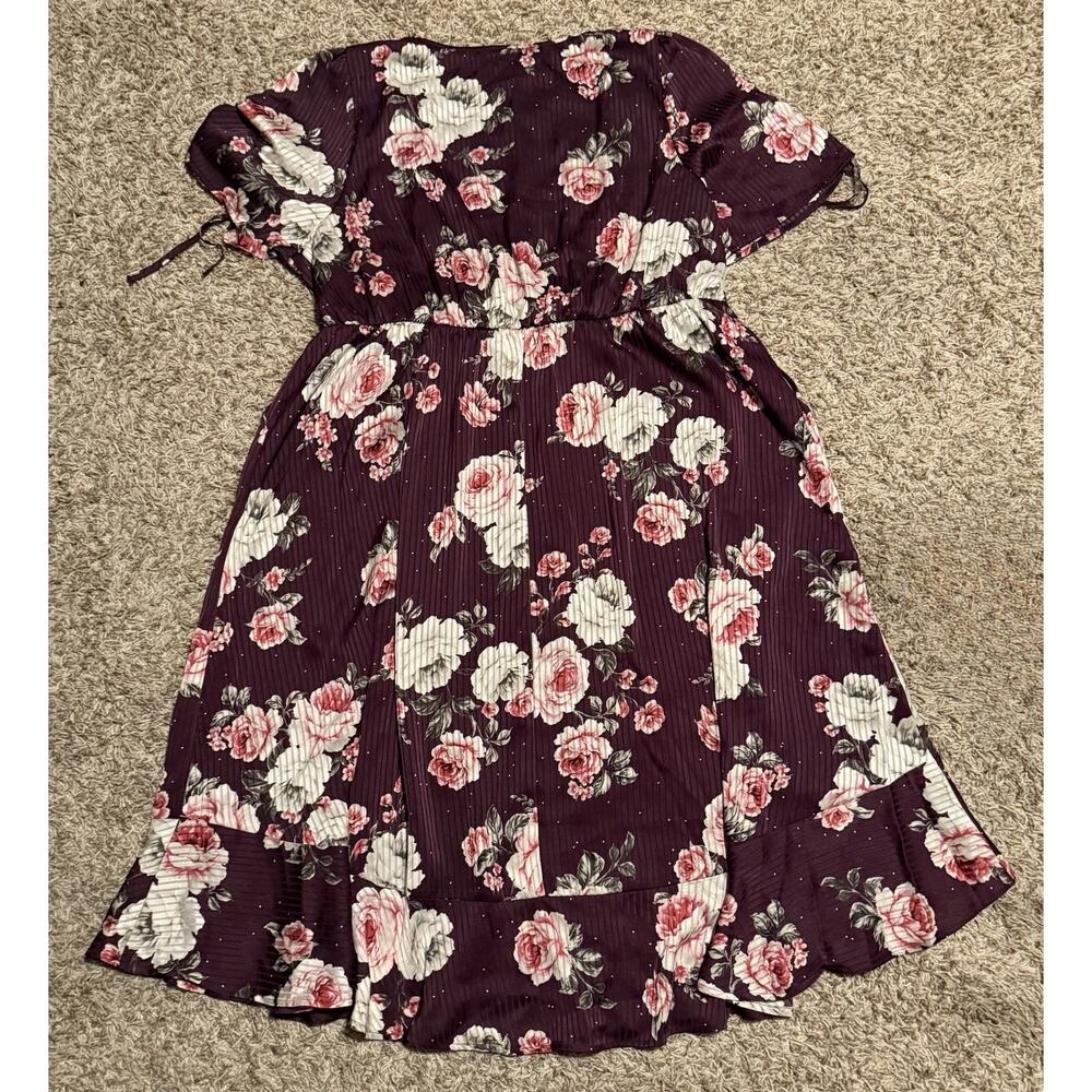 Torrid Womens Purple Floral Dobby Satin Surplice Wrap Midi Dress Plus Size 2XL - Picture 4 of 15